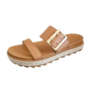 Sorel Roaming Buckle Slide Chunky Brown Leather Sandals Size 8